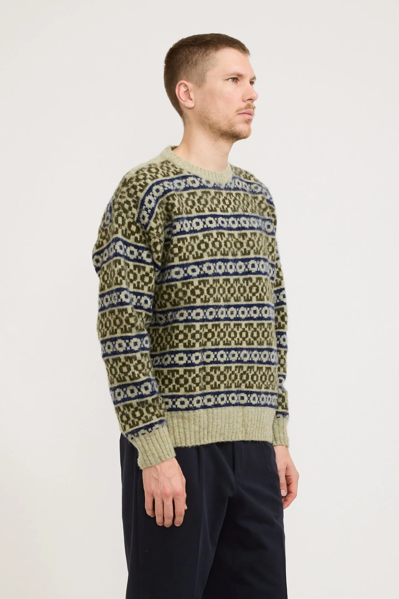 Jonas Scottish Lambswool Fair Isle Sweater Elm