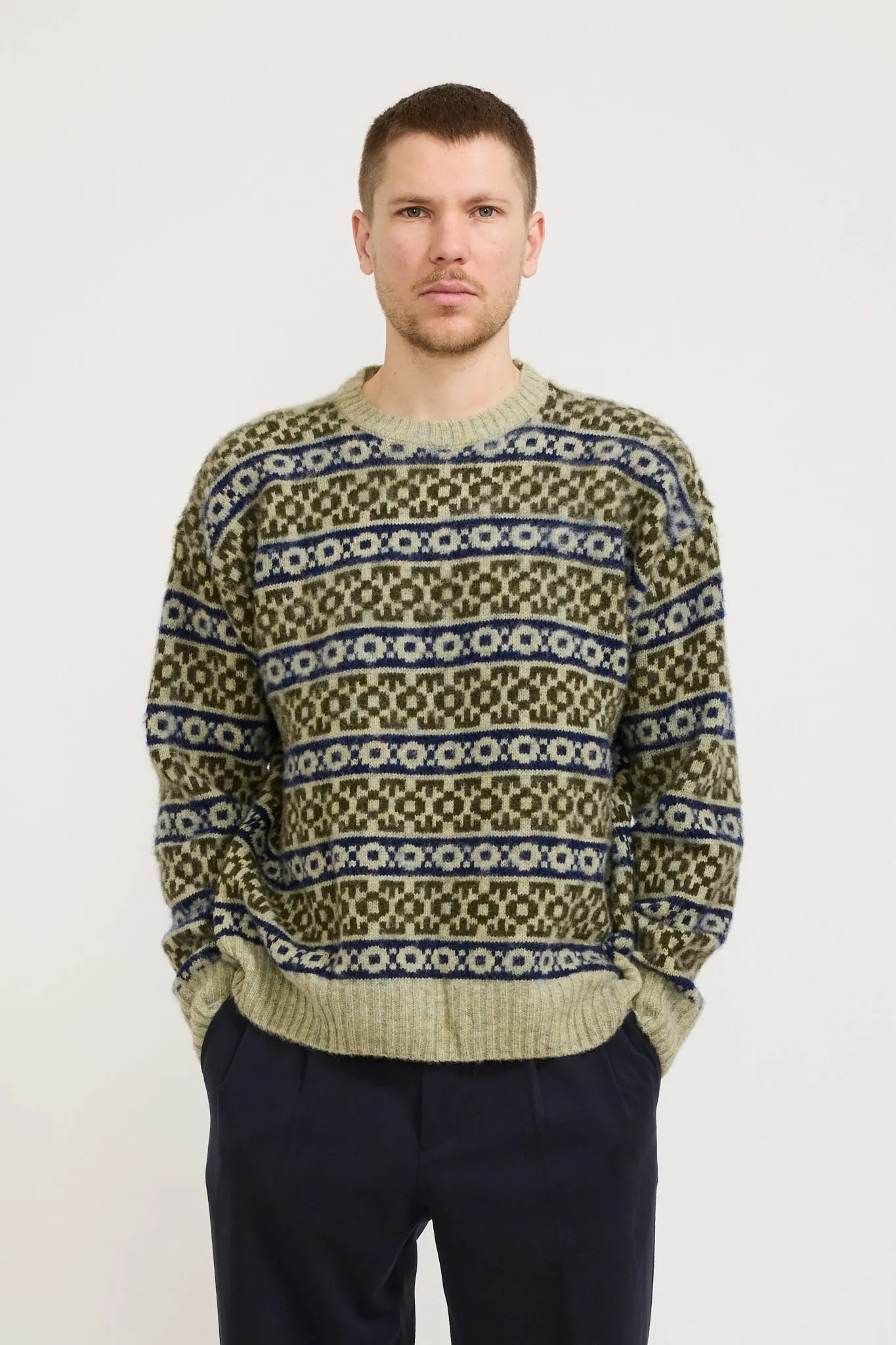 Jonas Scottish Lambswool Fair Isle Sweater Elm