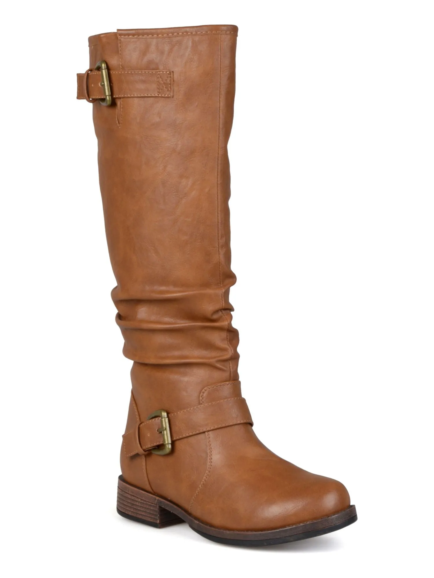 JOURNEE COLLECTION Womens Tan Brown Buckle Accent Stormy Round Toe Block Heel Riding Boot