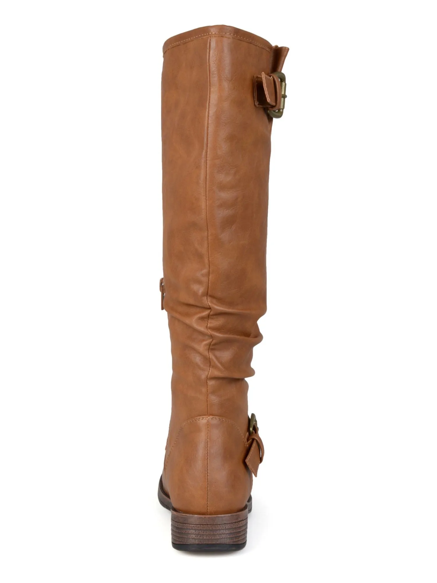 JOURNEE COLLECTION Womens Tan Brown Buckle Accent Stormy Round Toe Block Heel Riding Boot