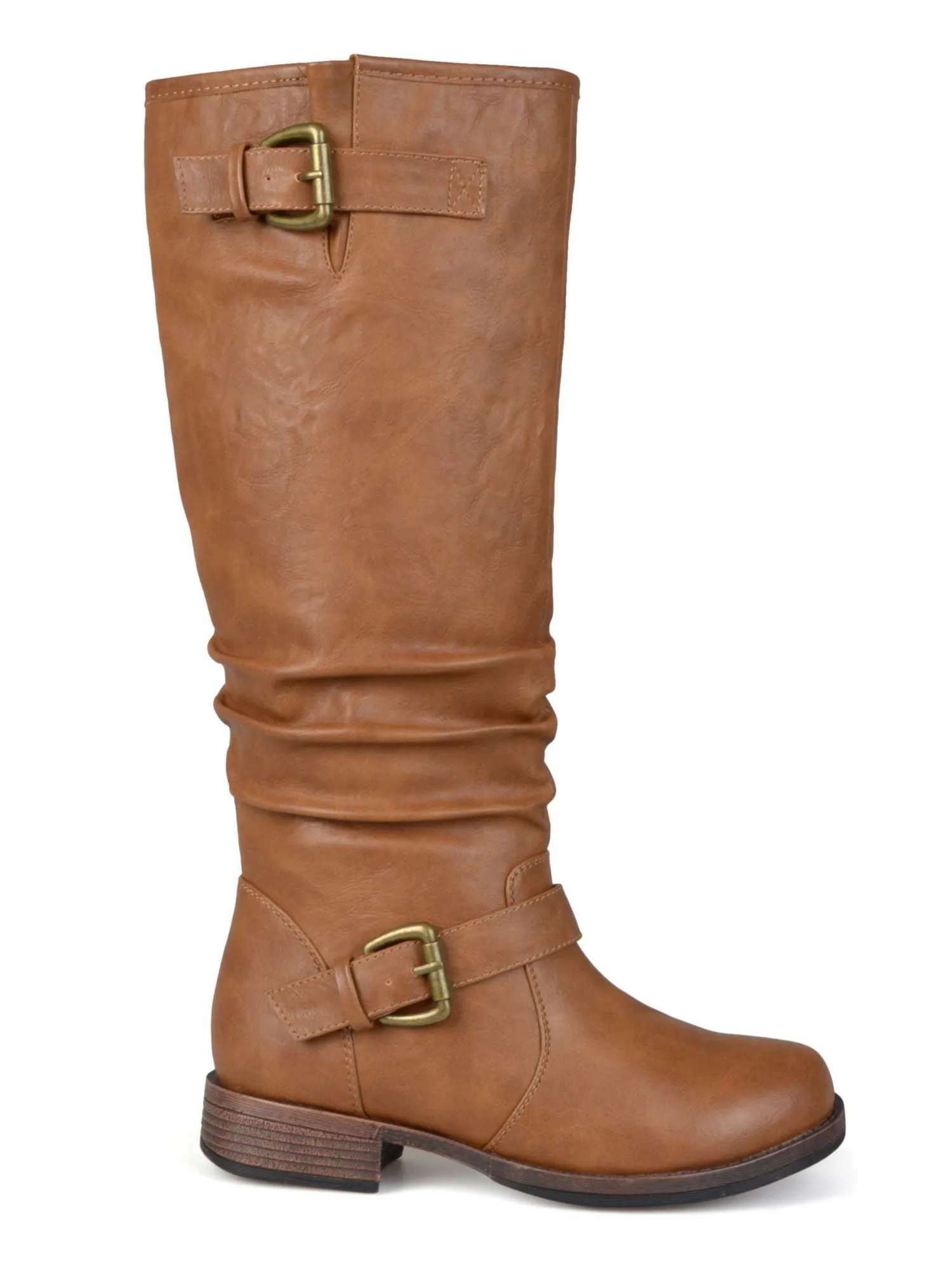 JOURNEE COLLECTION Womens Tan Brown Buckle Accent Stormy Round Toe Block Heel Riding Boot