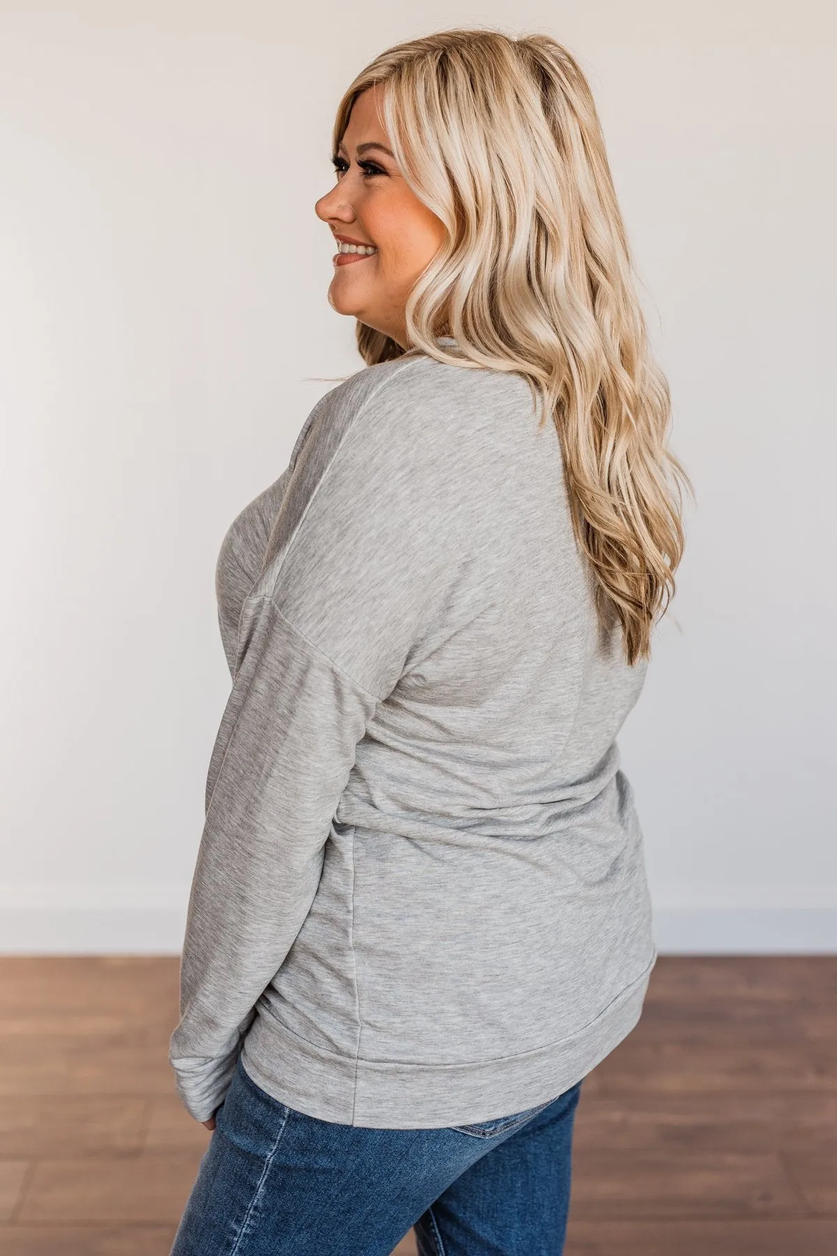 Just For Fun Criss Cross Long Sleeve Top- Grey