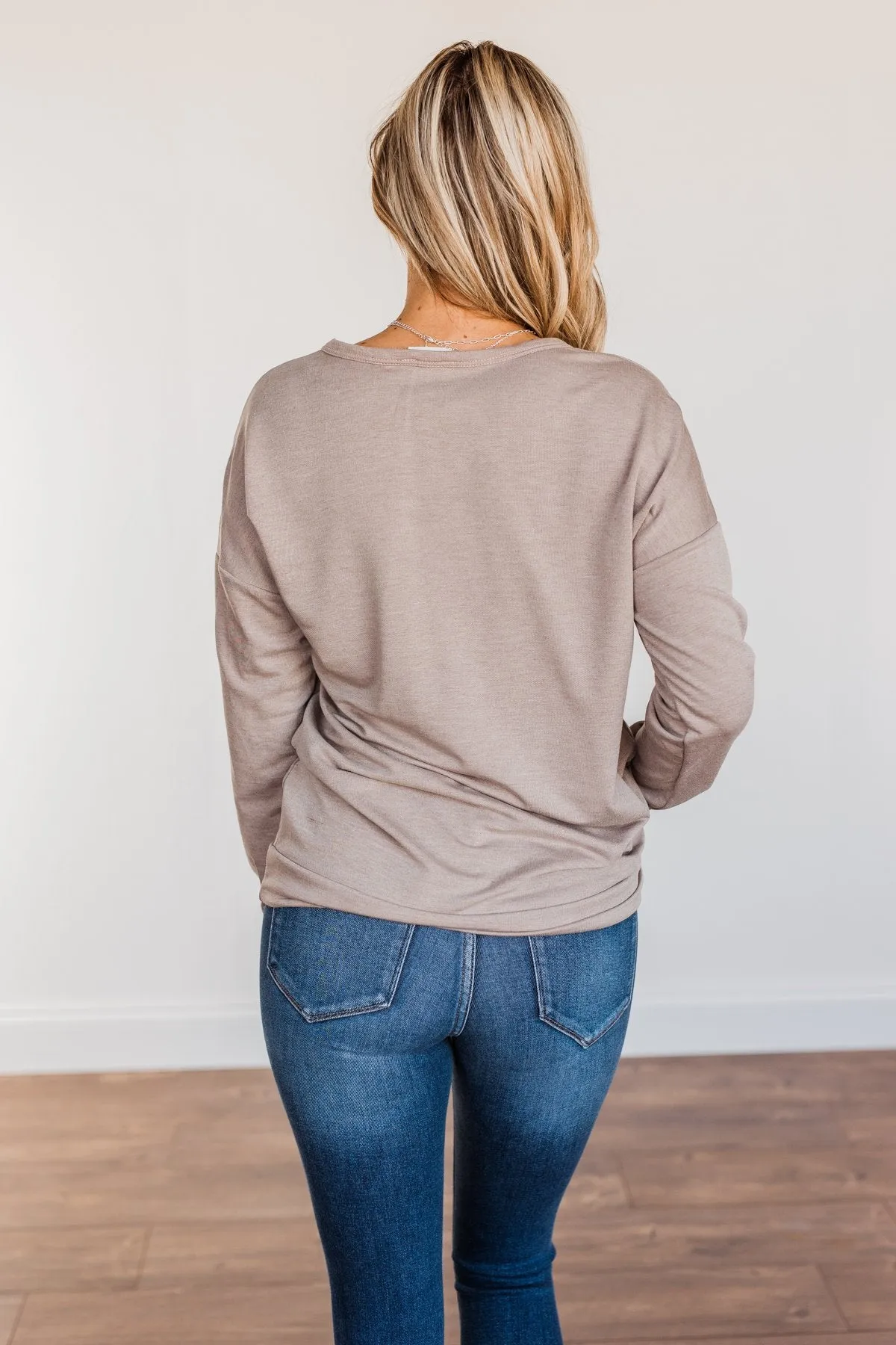 Just For Fun Criss Cross Long Sleeve Top- Mocha