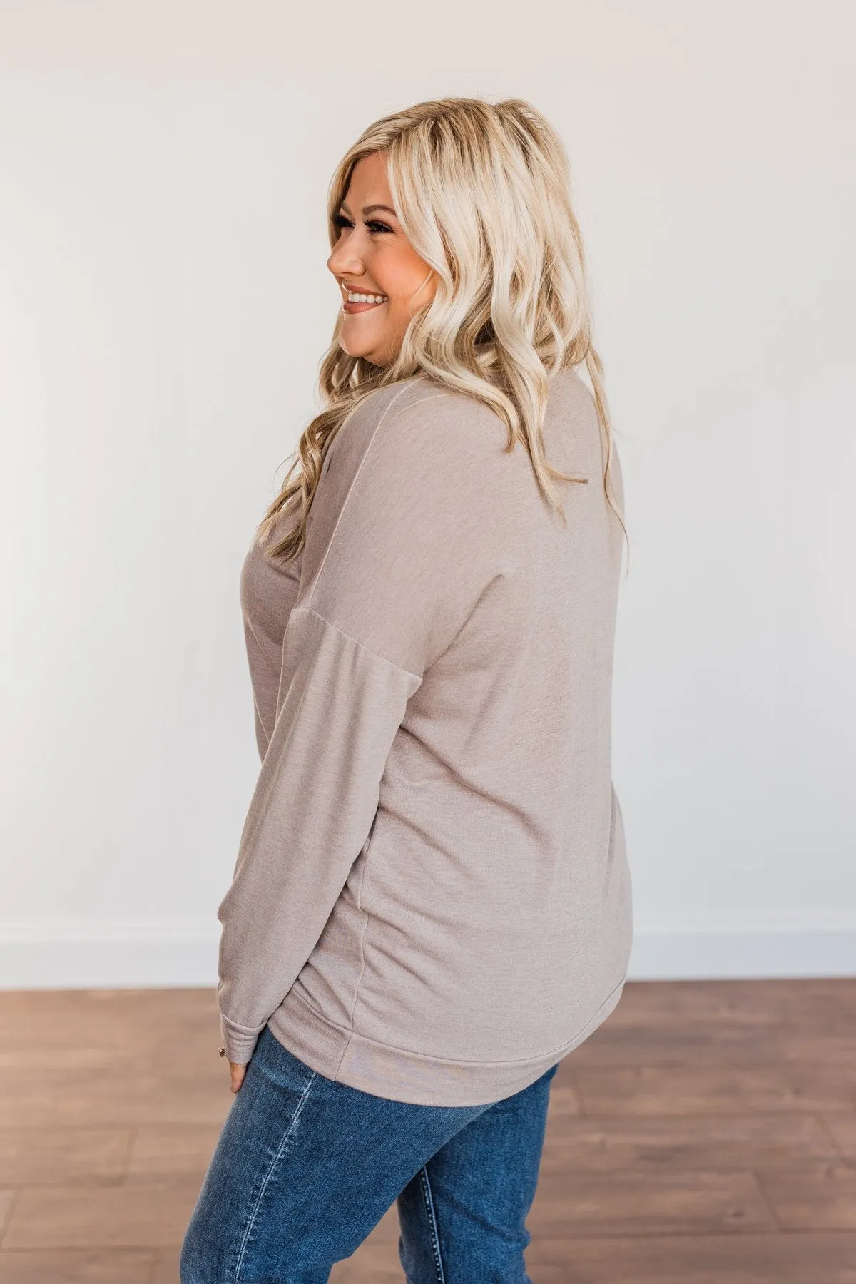 Just For Fun Criss Cross Long Sleeve Top- Mocha