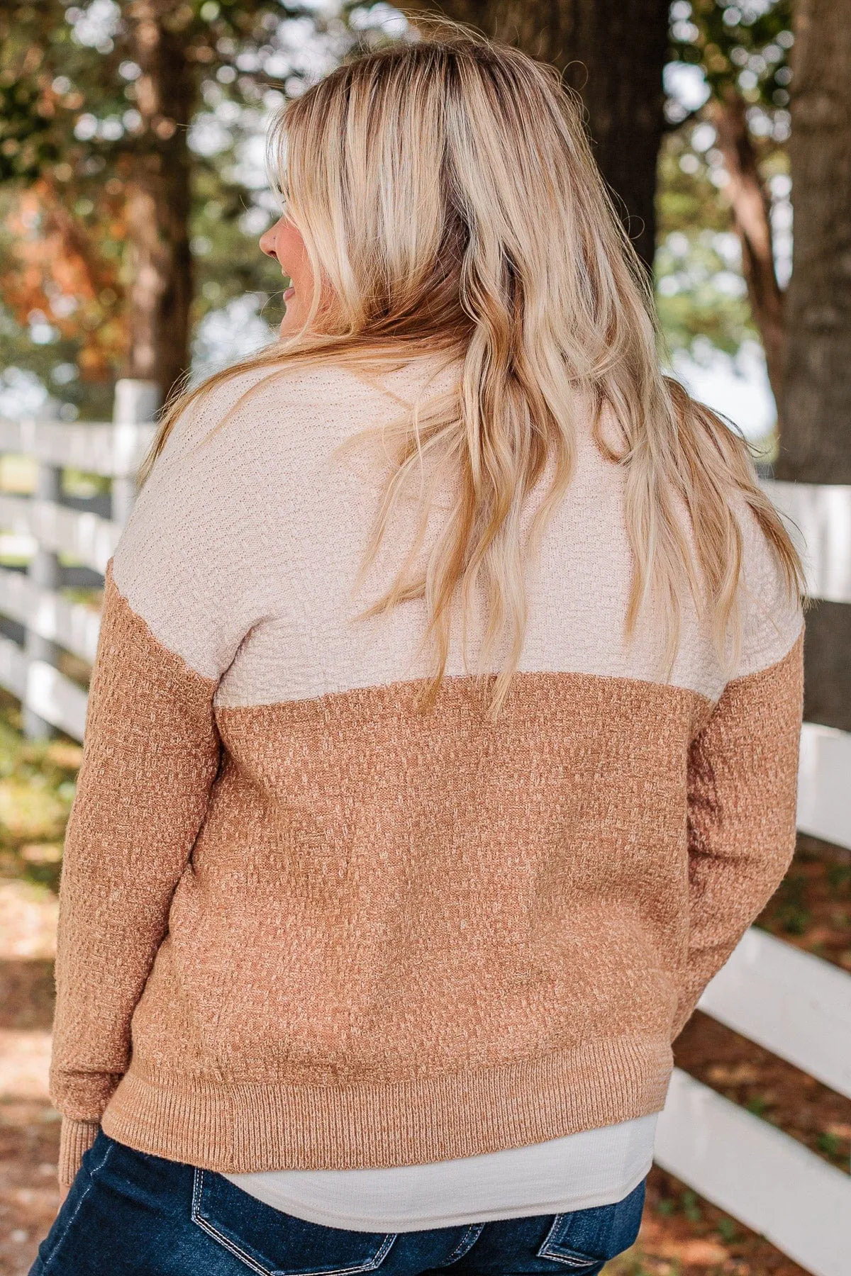 Keep Smiling Button Knit Cardigan- Cream & Dusty Clay