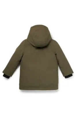 Kids' hooded parka jacket with logo placket