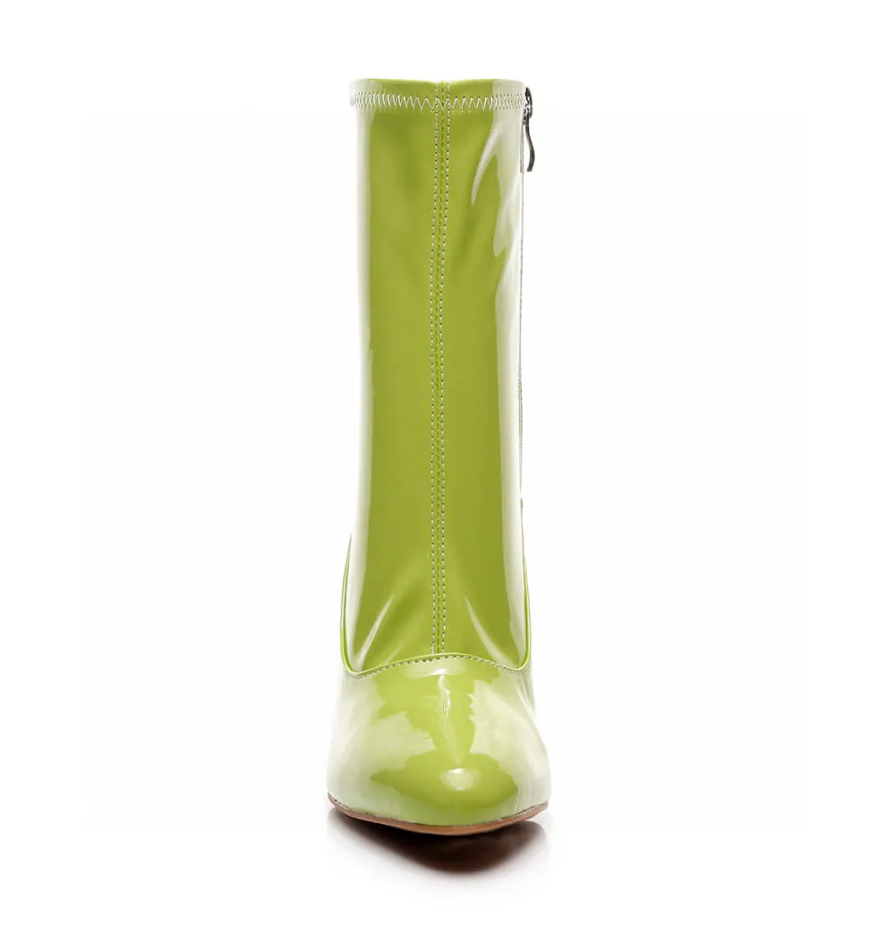 La Gogo Ankle Boot - Chartreuse Wet Look - Rubber Sole