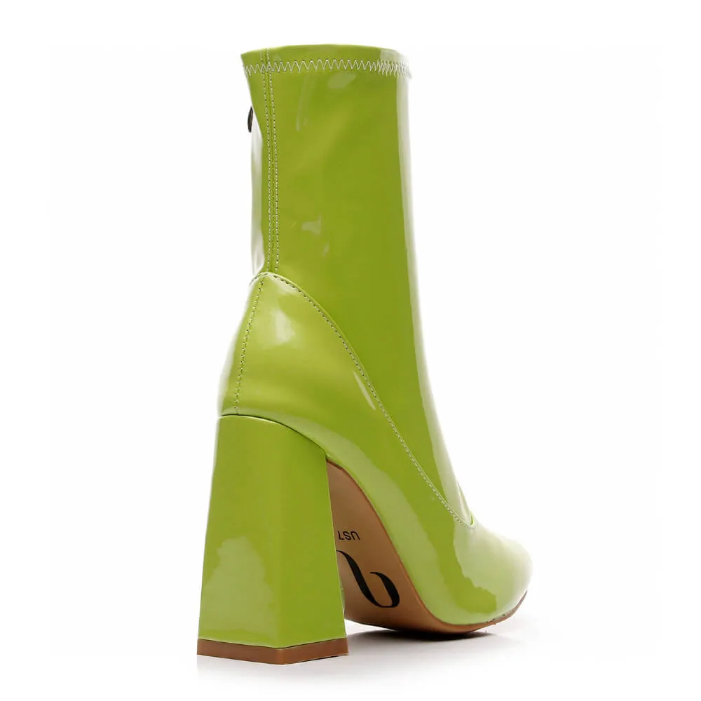 La Gogo Ankle Boot - Chartreuse Wet Look - Rubber Sole