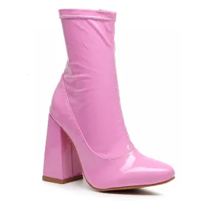 La Gogo Ankle Boot - Pink Wet Look - Rubber Sole