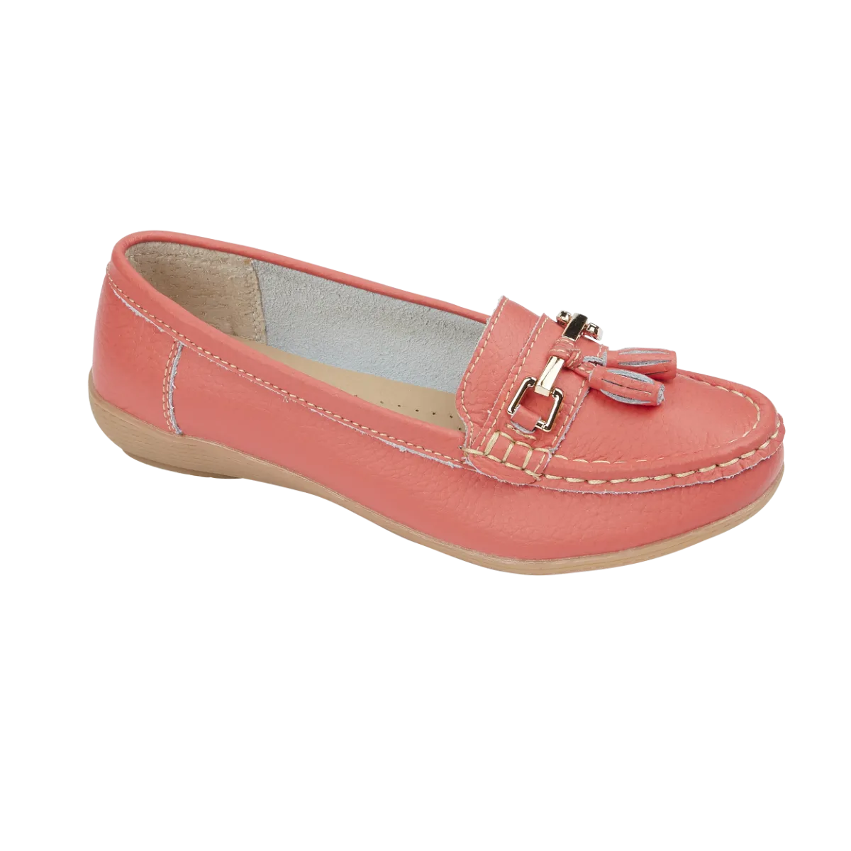 Ladies Leather Slip on Coral Shoes Nautical Flat Jo & Joe