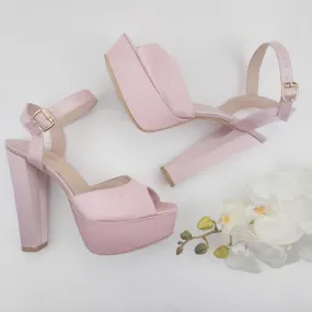 Light Pink Satin Strap Bridal Chunky Platform Shoes