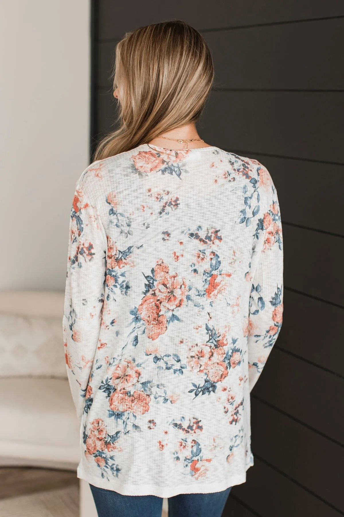 Light Up With Joy Floral Cardigan- Ivory & Navy