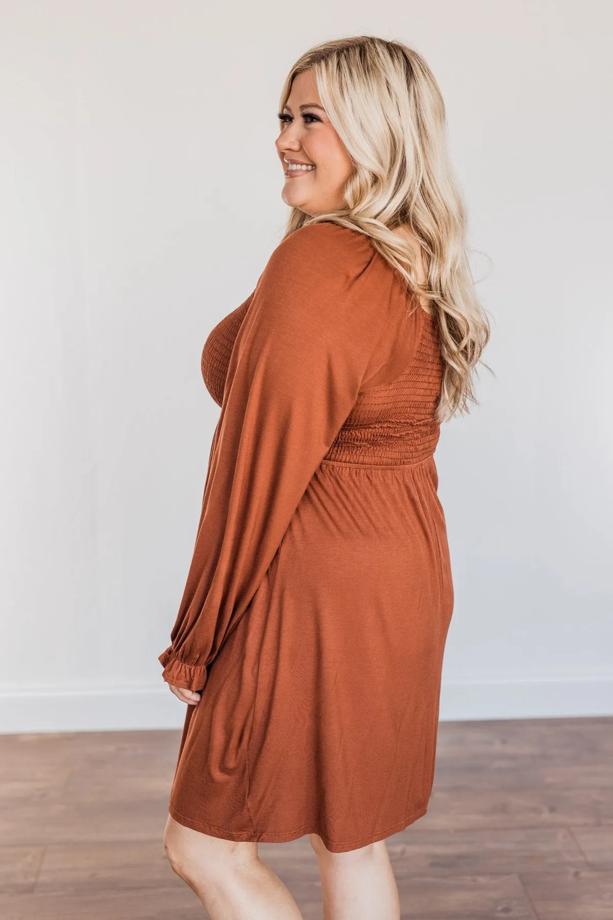 Lost In Memories Long Sleeve Dress- Copper