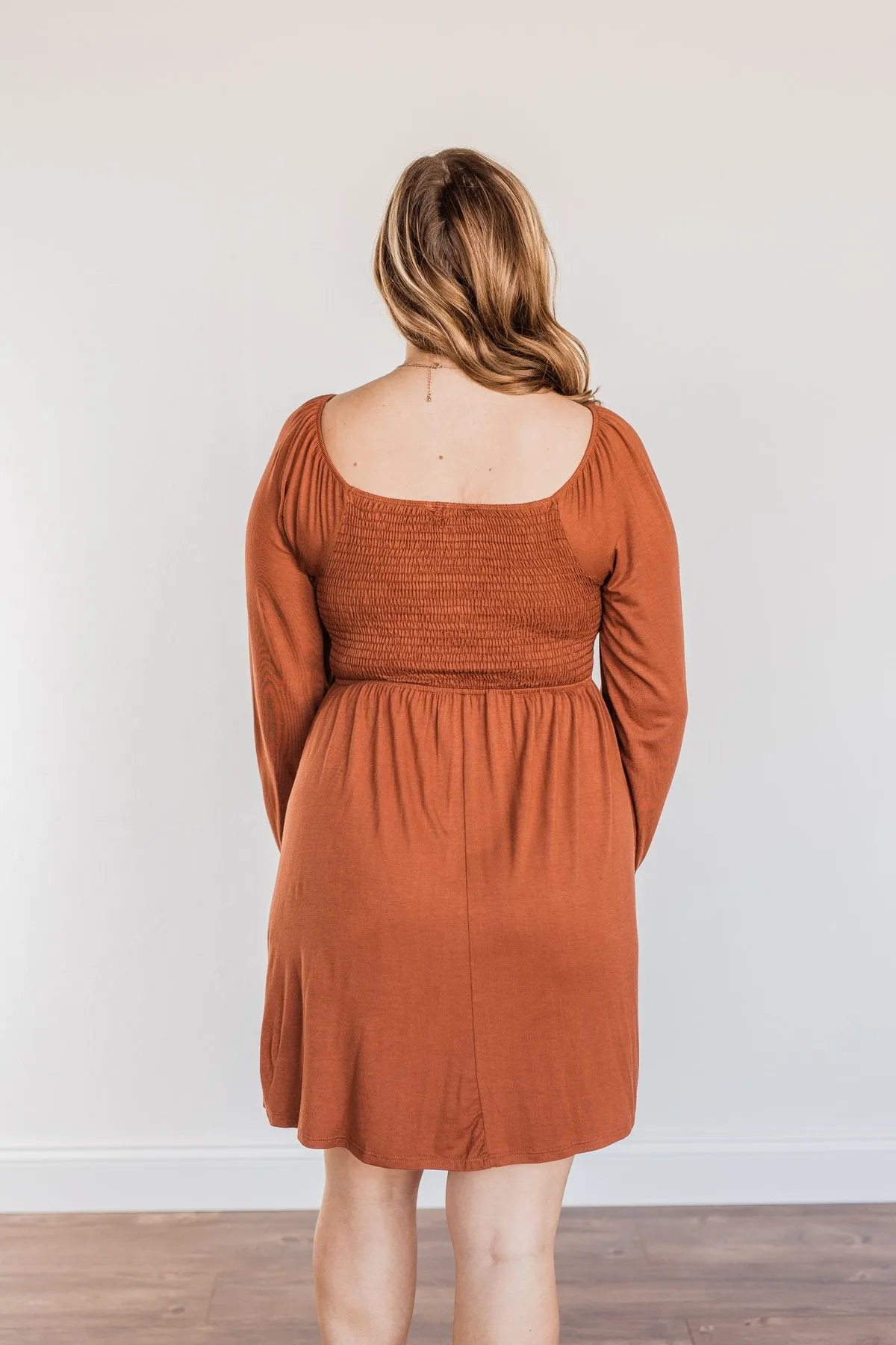 Lost In Memories Long Sleeve Dress- Copper