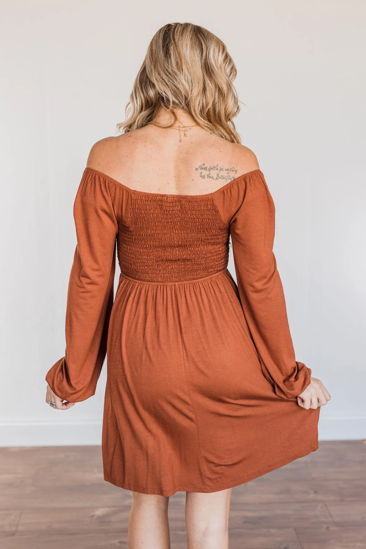 Lost In Memories Long Sleeve Dress- Copper