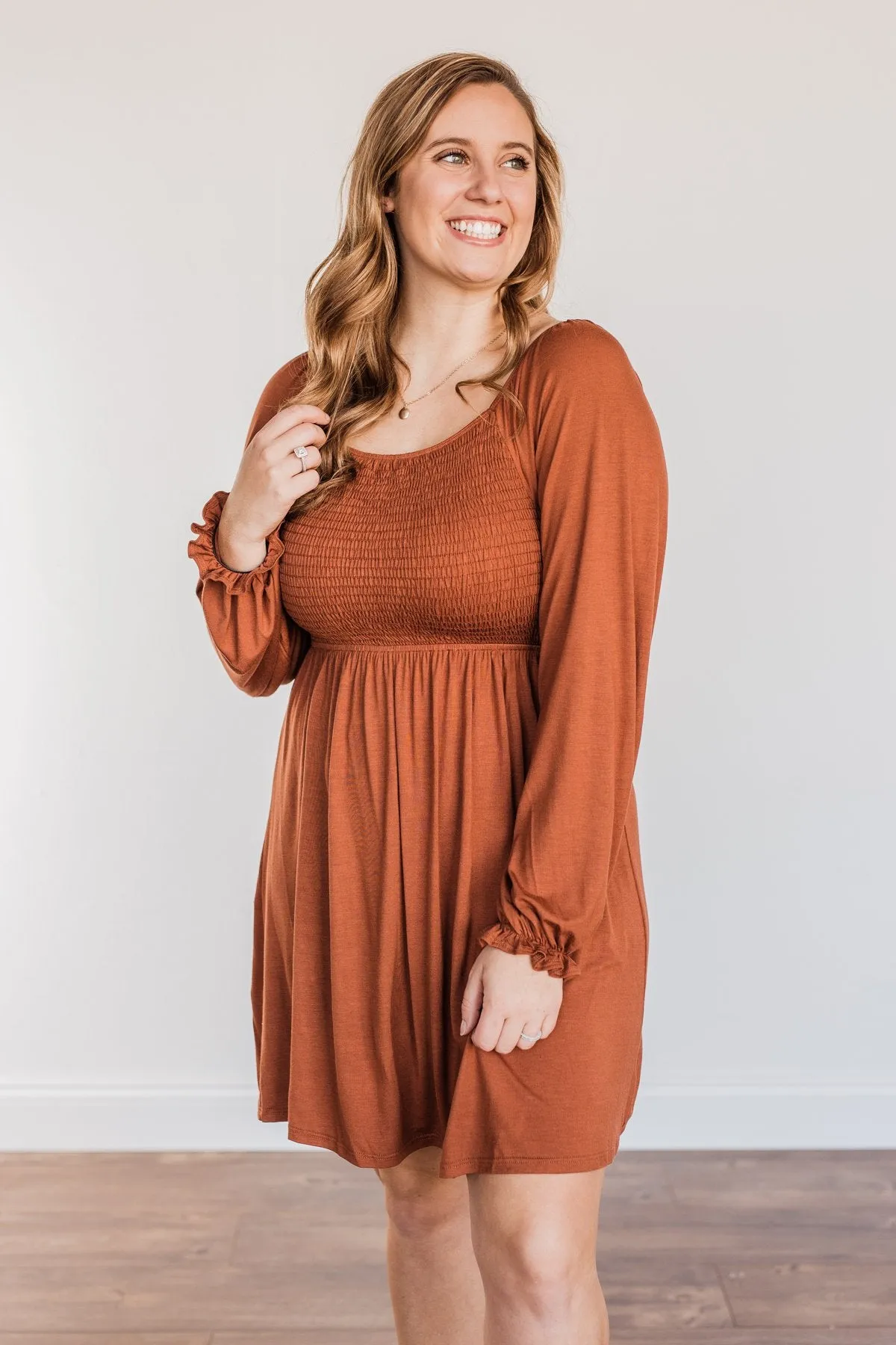 Lost In Memories Long Sleeve Dress- Copper