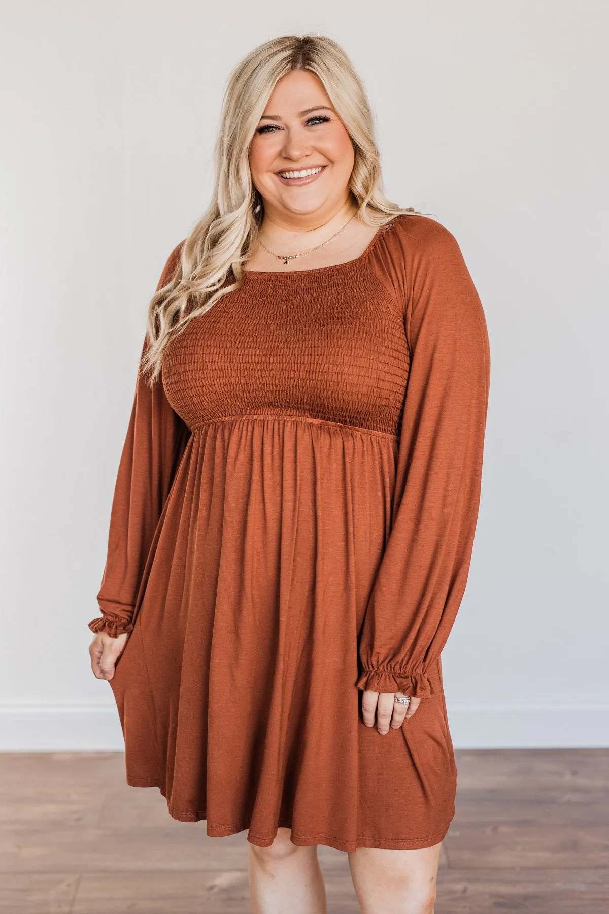 Lost In Memories Long Sleeve Dress- Copper