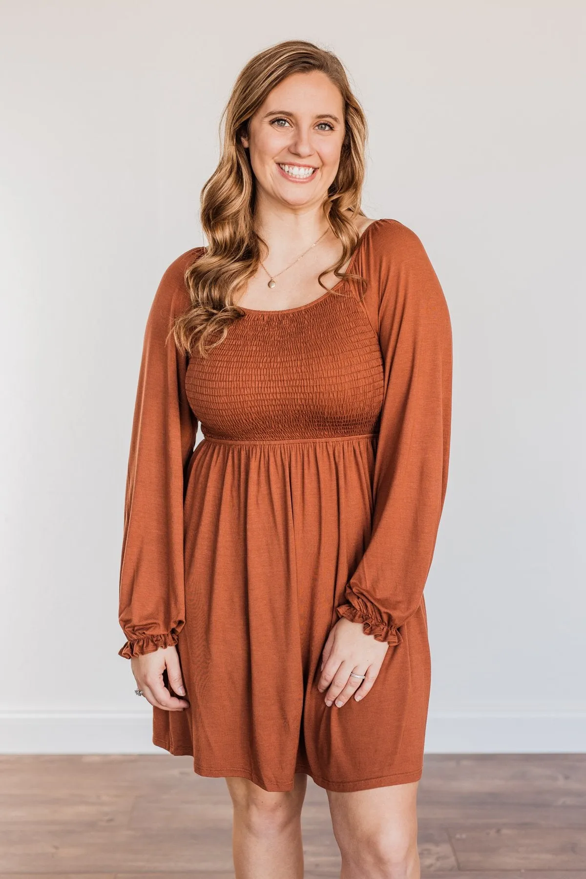 Lost In Memories Long Sleeve Dress- Copper