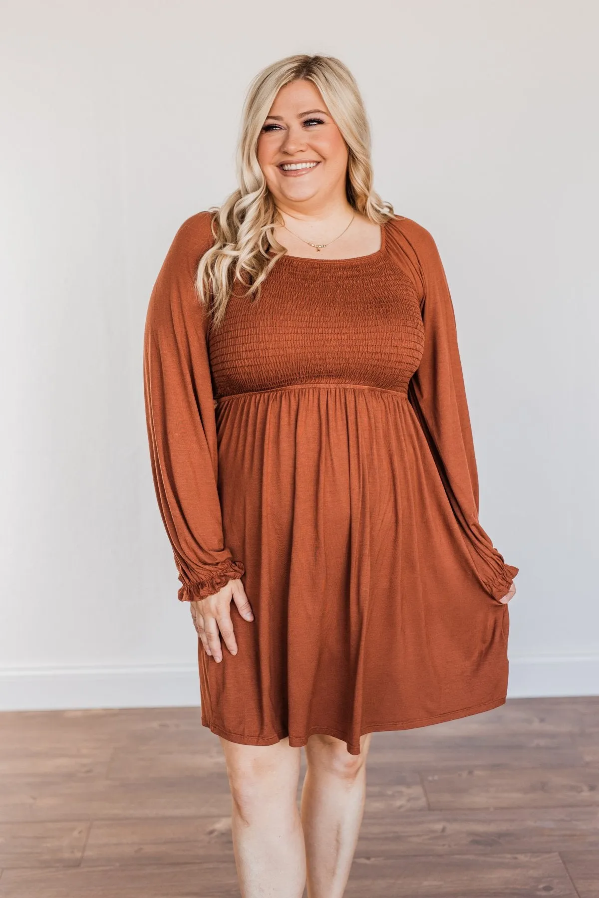 Lost In Memories Long Sleeve Dress- Copper