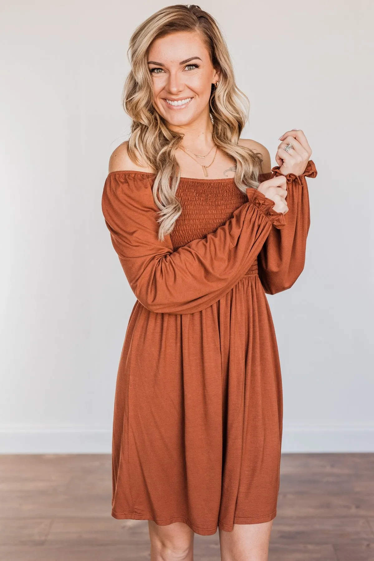 Lost In Memories Long Sleeve Dress- Copper