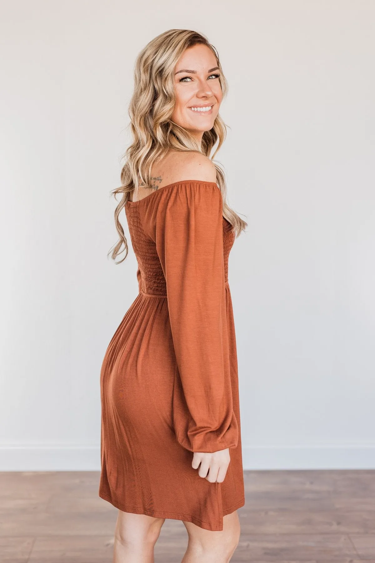 Lost In Memories Long Sleeve Dress- Copper