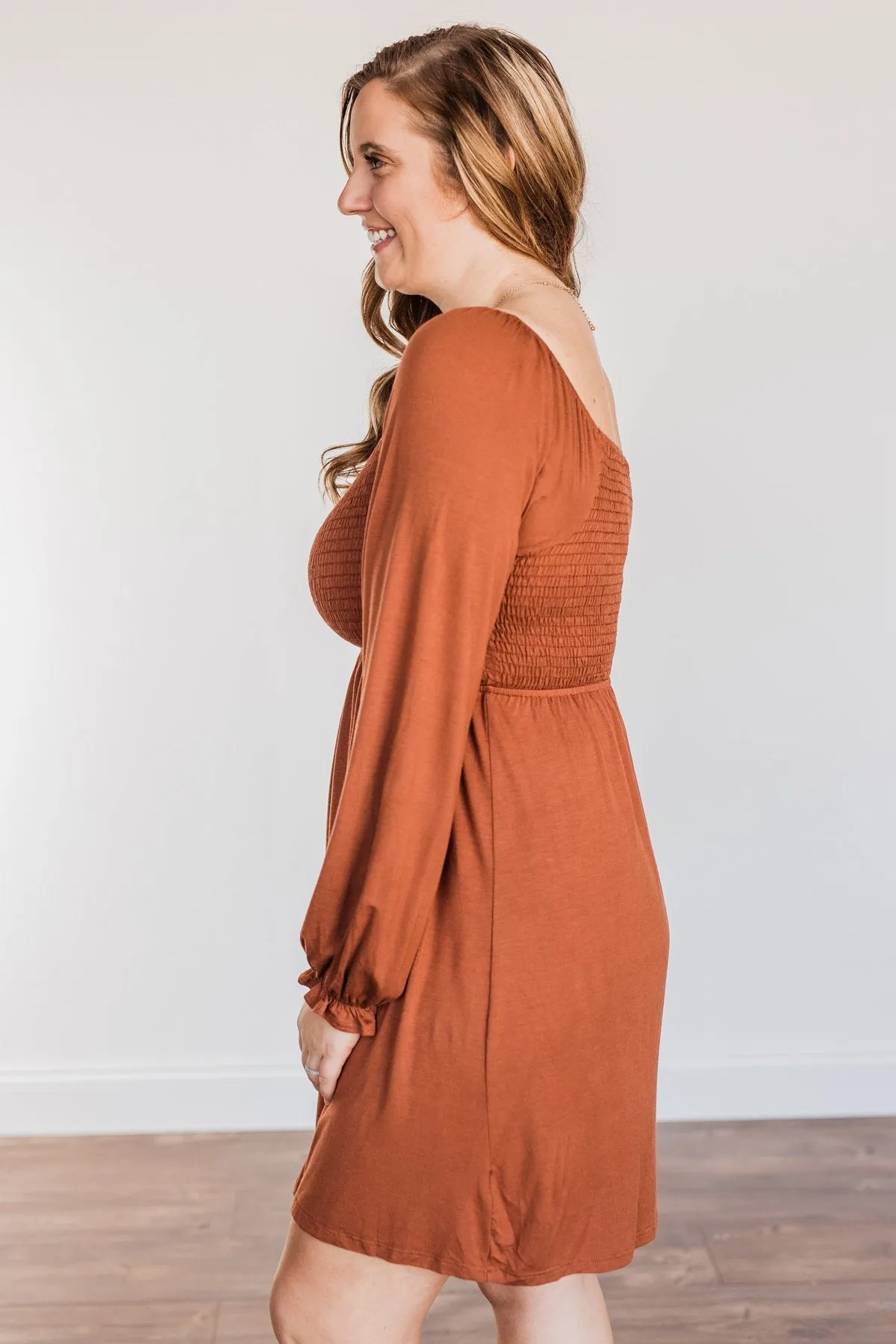 Lost In Memories Long Sleeve Dress- Copper