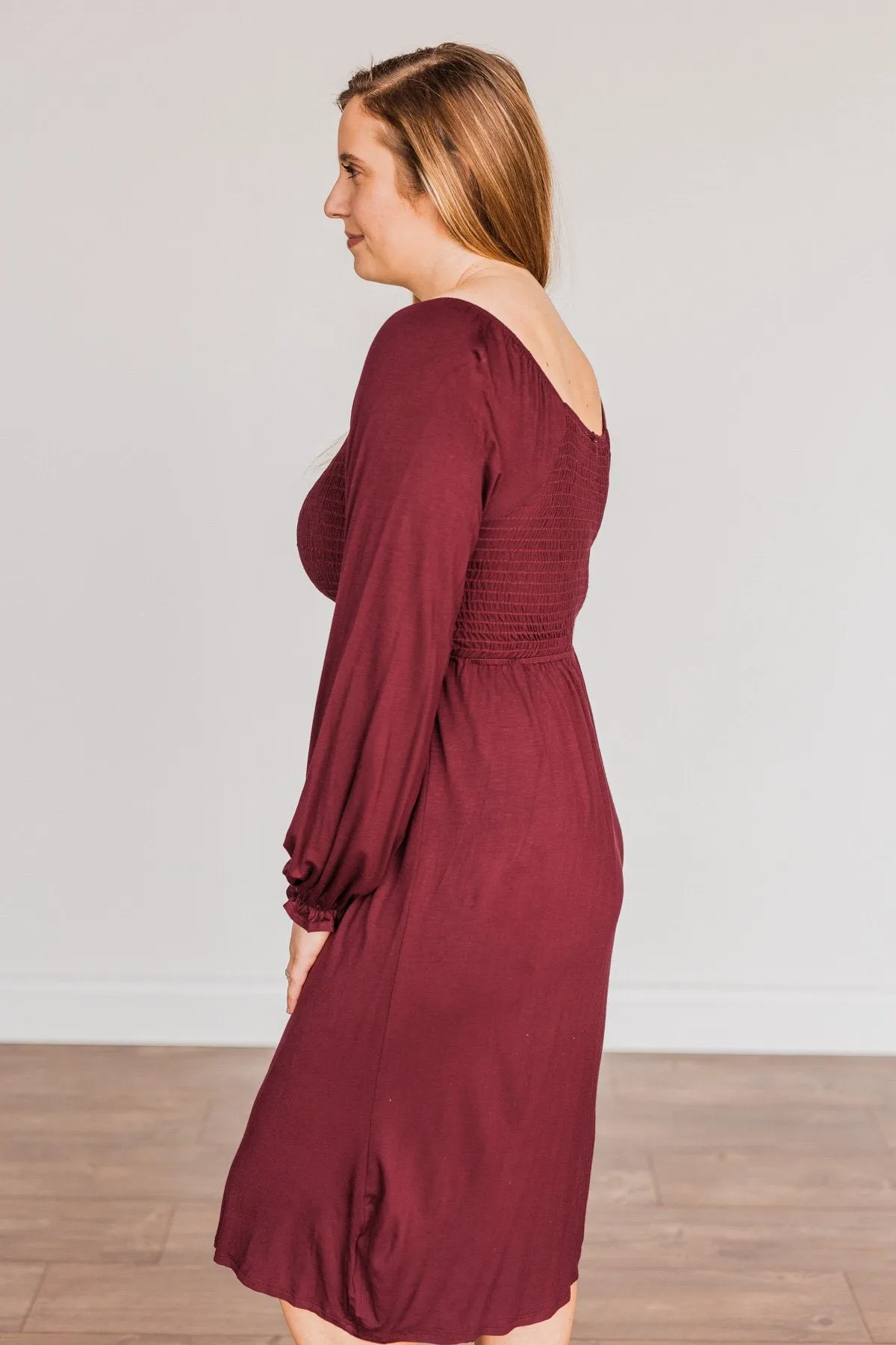 Lost In Memories Long Sleeve Dress- Wine