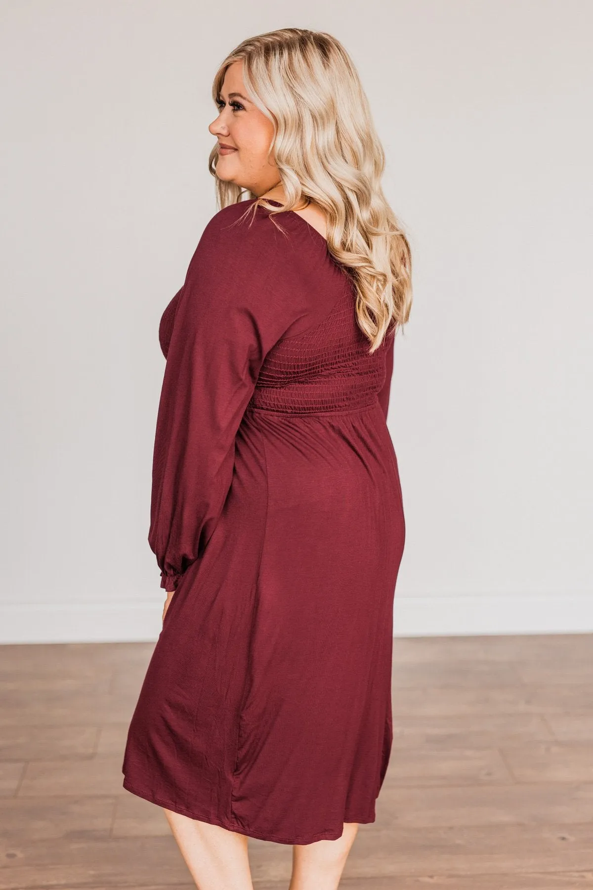 Lost In Memories Long Sleeve Dress- Wine