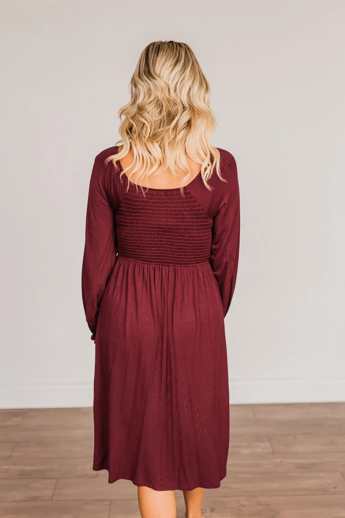 Lost In Memories Long Sleeve Dress- Wine