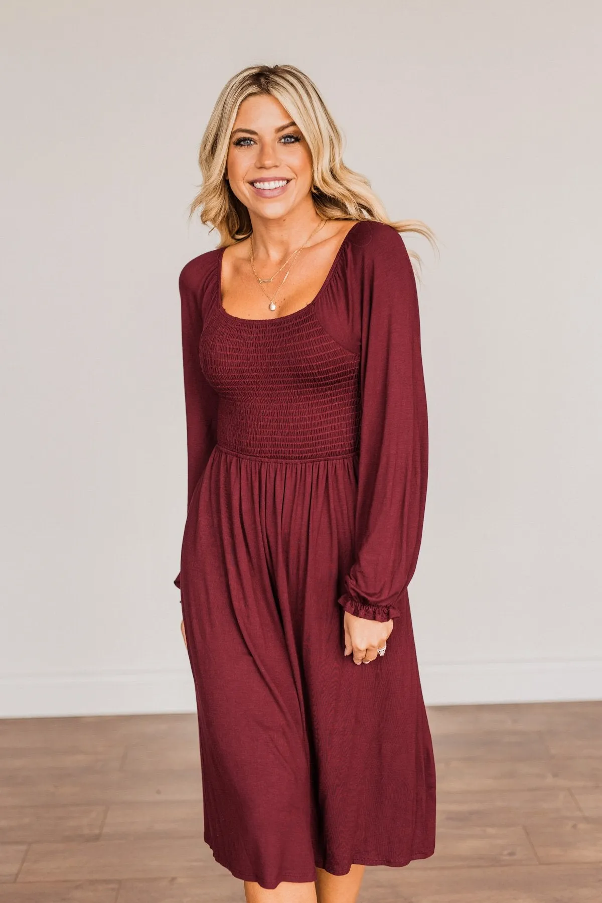 Lost In Memories Long Sleeve Dress- Wine