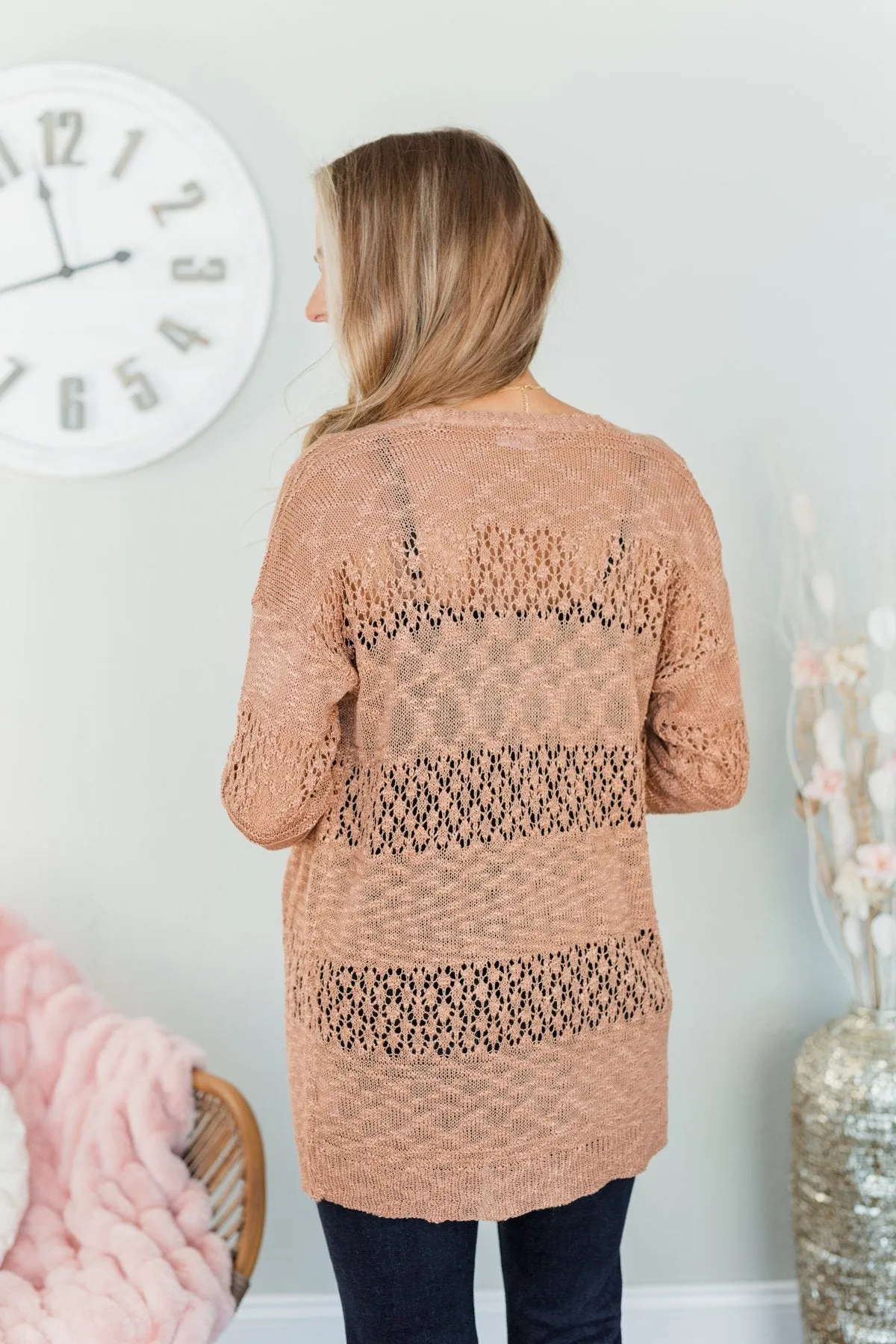 Lovely Life To Live Open Knit Cardigan- Brown