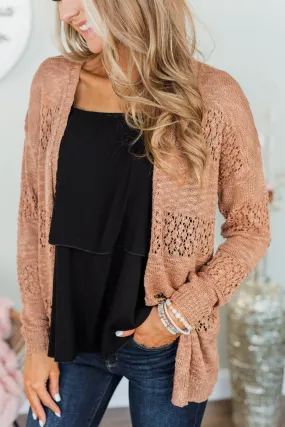 Lovely Life To Live Open Knit Cardigan- Brown