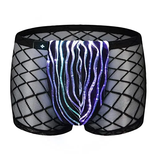 Lumisonata Men's Underwear Led Sexy Boxer Briefs Light Up Mesh Lace Panties Luminous Swimsuit Glow Breathable Low Rise Shorts fo