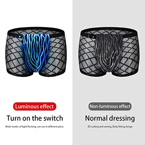 Lumisonata Men's Underwear Led Sexy Boxer Briefs Light Up Mesh Lace Panties Luminous Swimsuit Glow Breathable Low Rise Shorts fo