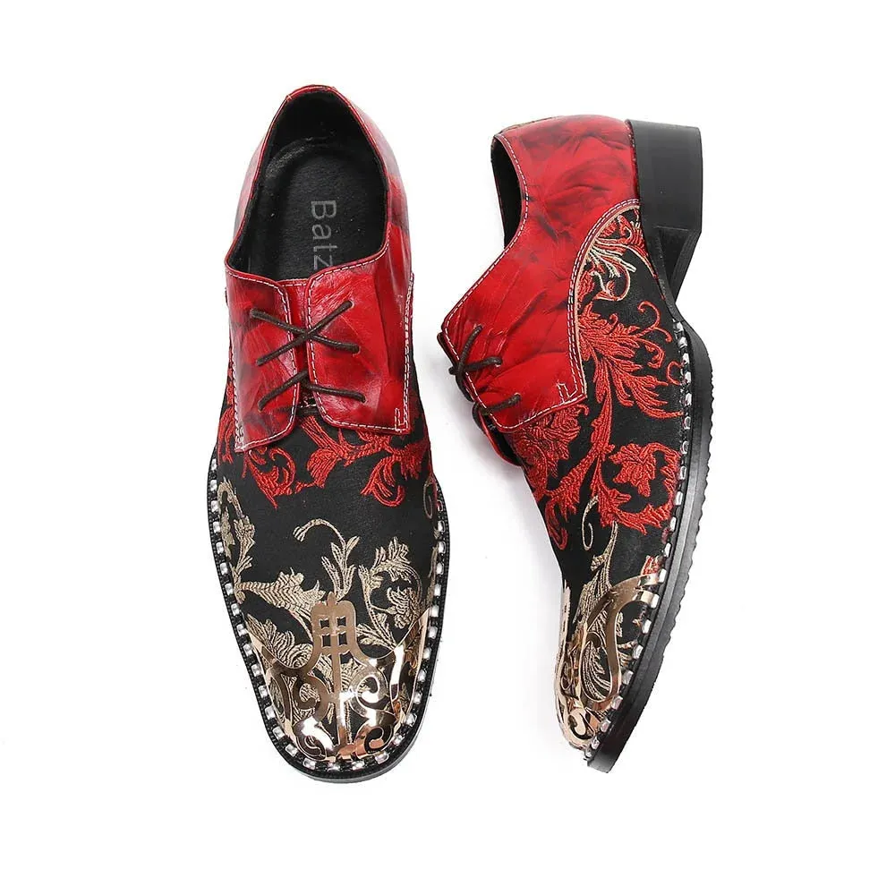 Luxury Red Genuine Leather Pointed Toe Lace-up Oxford Shoes for Men