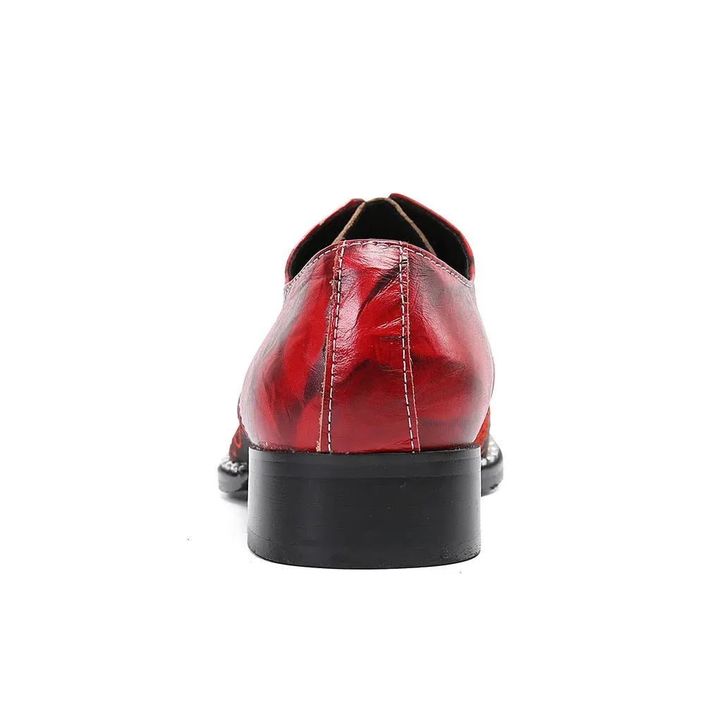 Luxury Red Genuine Leather Pointed Toe Lace-up Oxford Shoes for Men