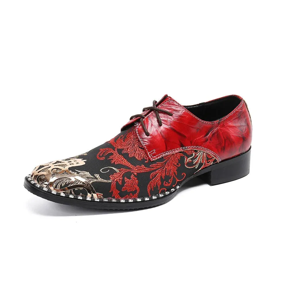 Luxury Red Genuine Leather Pointed Toe Lace-up Oxford Shoes for Men