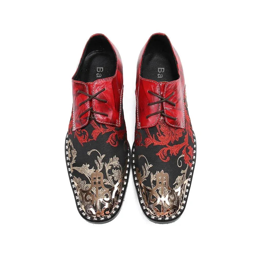 Luxury Red Genuine Leather Pointed Toe Lace-up Oxford Shoes for Men