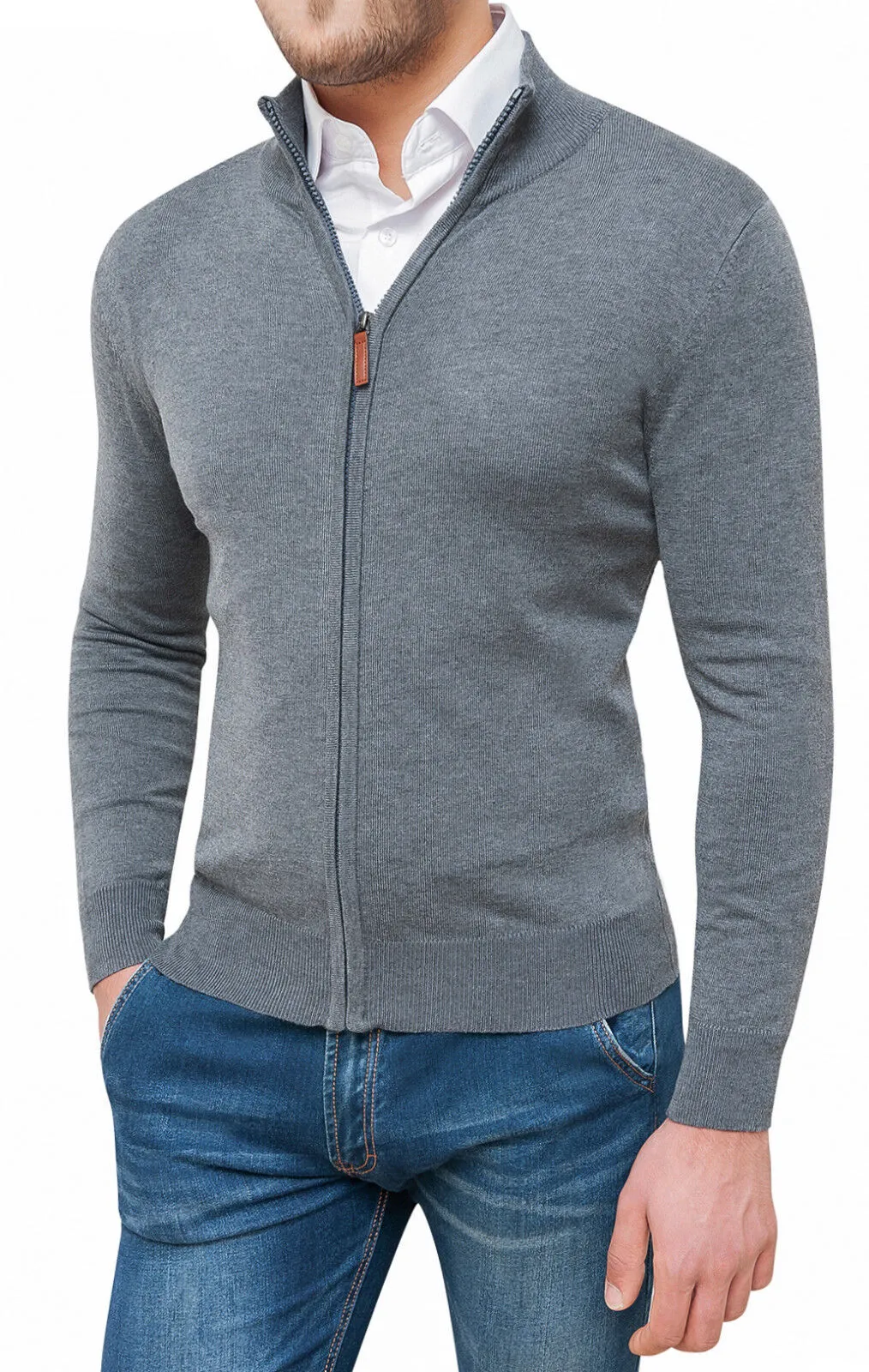 MAGLIONE CARDIGAN UOMO INVERNALE GRIGIO CASUAL PULLOVER FELPA