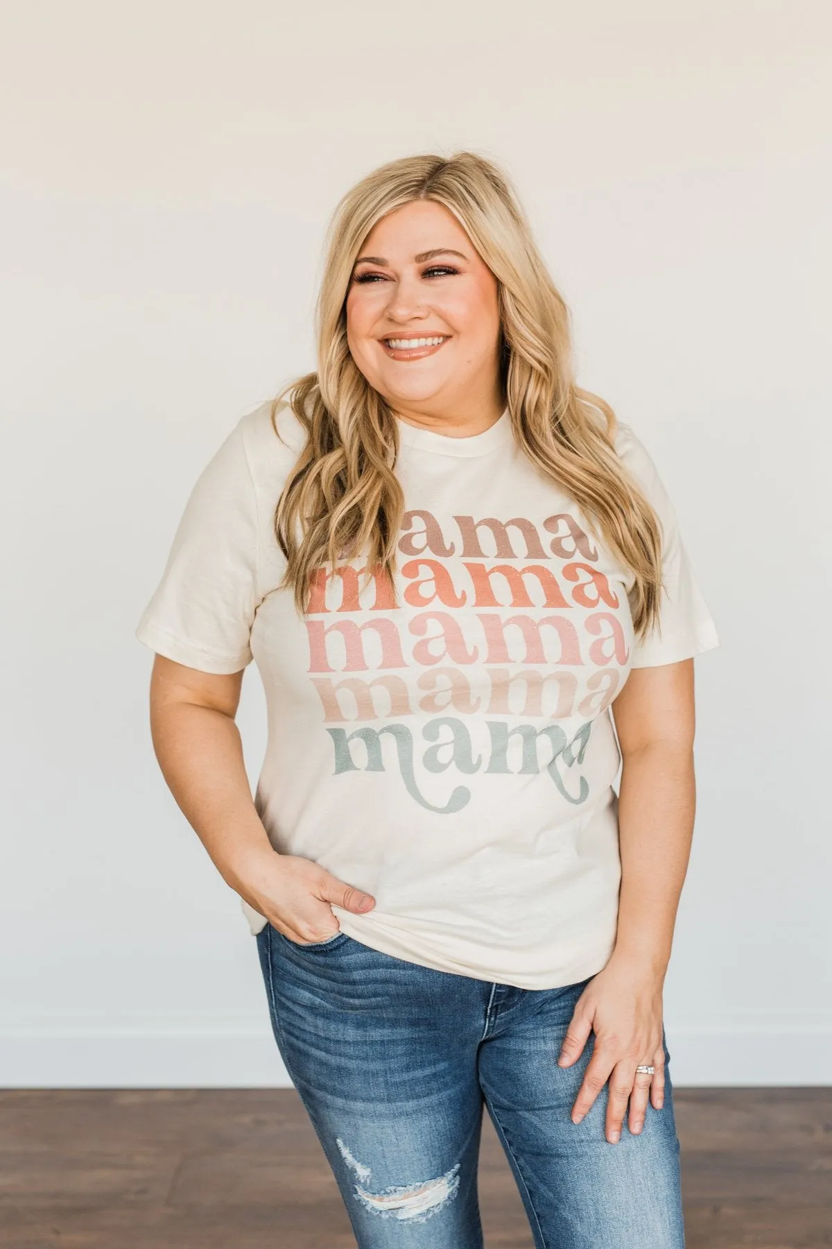 Mama Colorful Graphic Tee- Cream