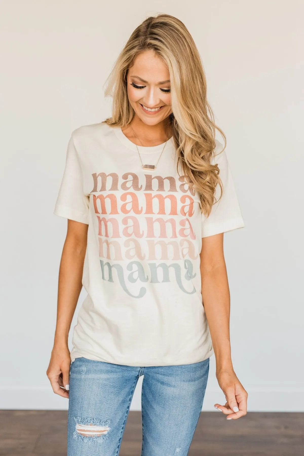 Mama Colorful Graphic Tee- Cream