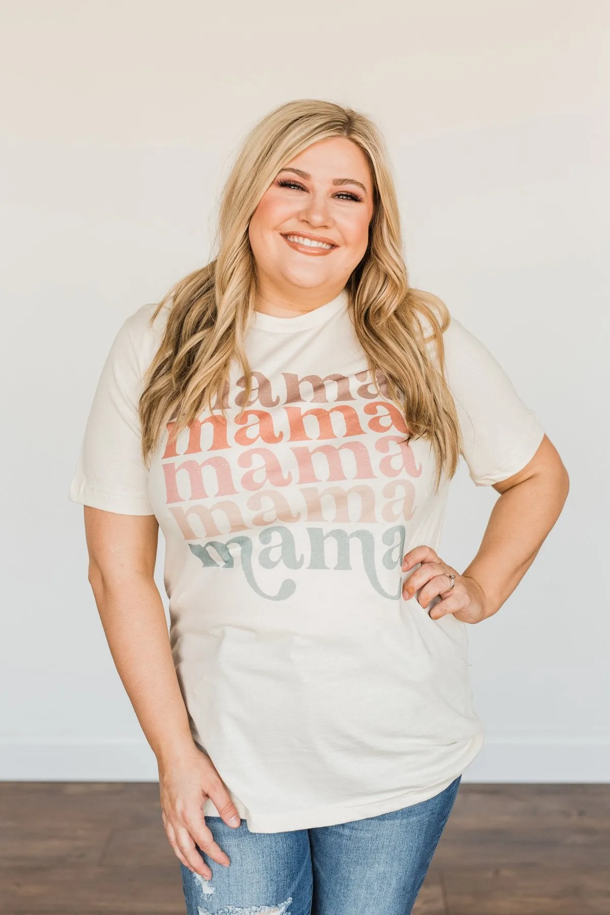 Mama Colorful Graphic Tee- Cream