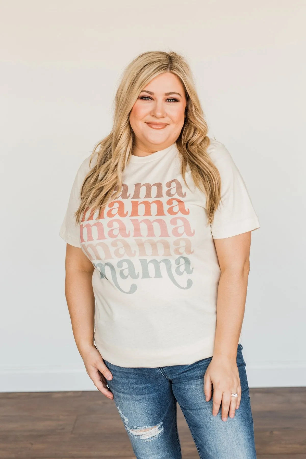 Mama Colorful Graphic Tee- Cream