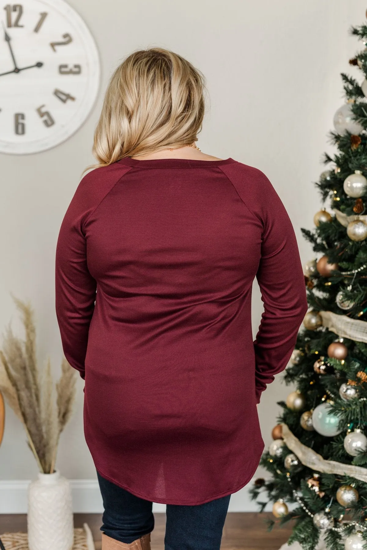 Meet In The Middle Knit Tunic Top- Burgundy