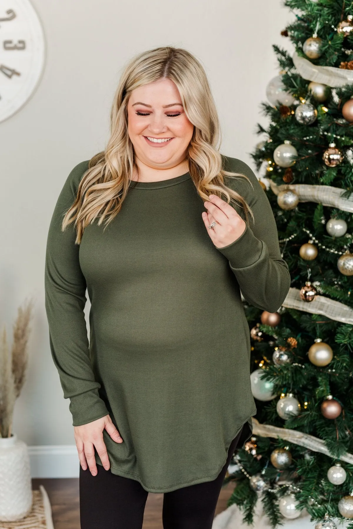 Meet In The Middle Knit Tunic Top- Olive