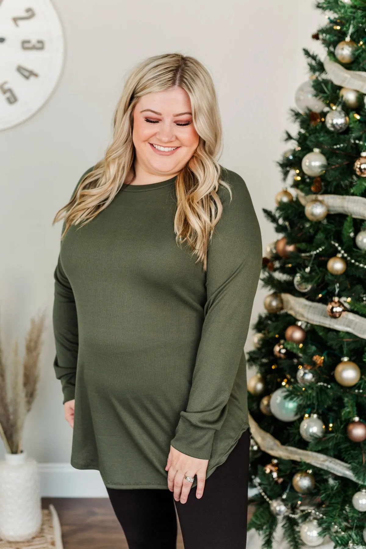 Meet In The Middle Knit Tunic Top- Olive