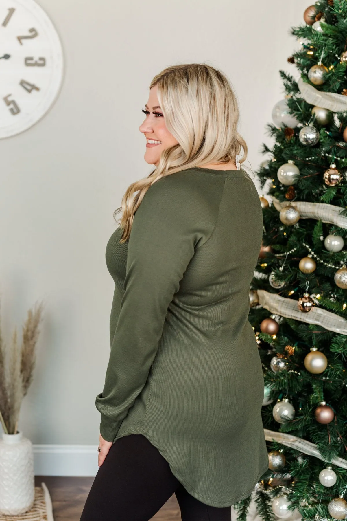 Meet In The Middle Knit Tunic Top- Olive