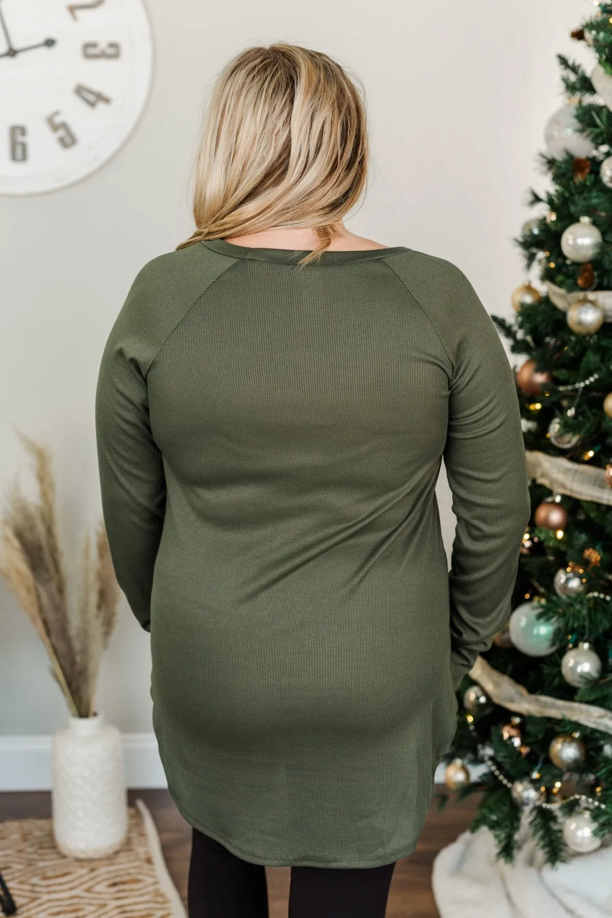 Meet In The Middle Knit Tunic Top- Olive