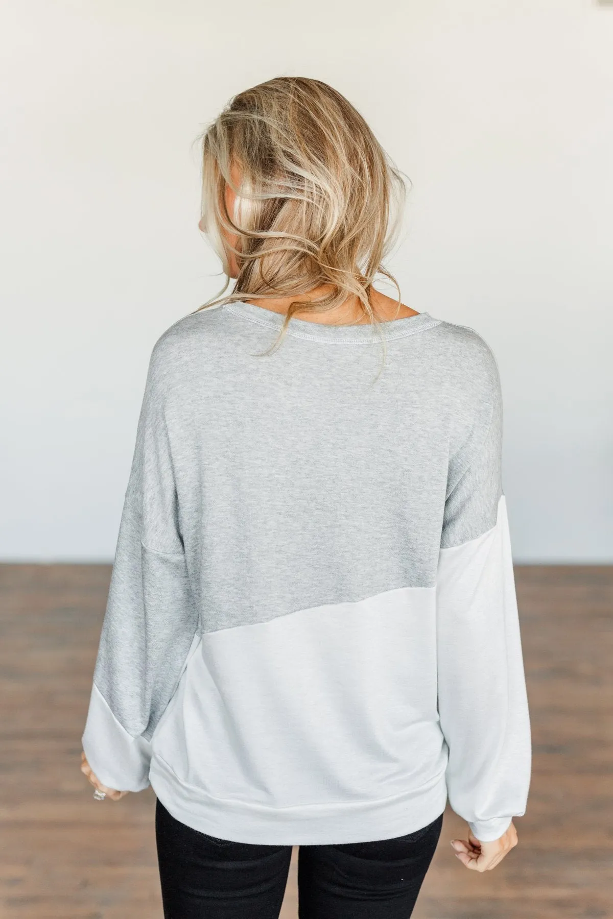 Memory Filled Moments Color Block Top- Grey & Ivory