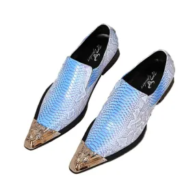 Men's Fight Color Snake Pattern Cowhide Leather Pointed Toe Oxford Shoes